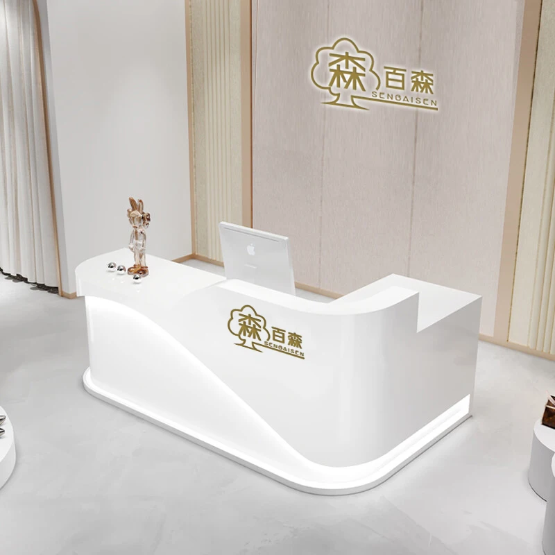 

Deep Storage Front Desk Reception Counter Luxury Long L Shaped Reception Desks Beauty Salon Mostrador Recepcion Furniture