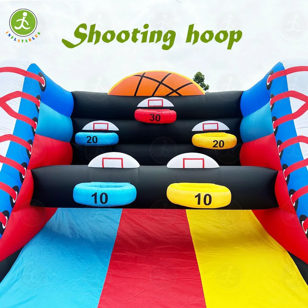 Inflatable Basketball Hoop Shooting Inflatable Party Basketball Interactive Game with 5 Hoops, 4 Balls, Blower, for Birthday Par