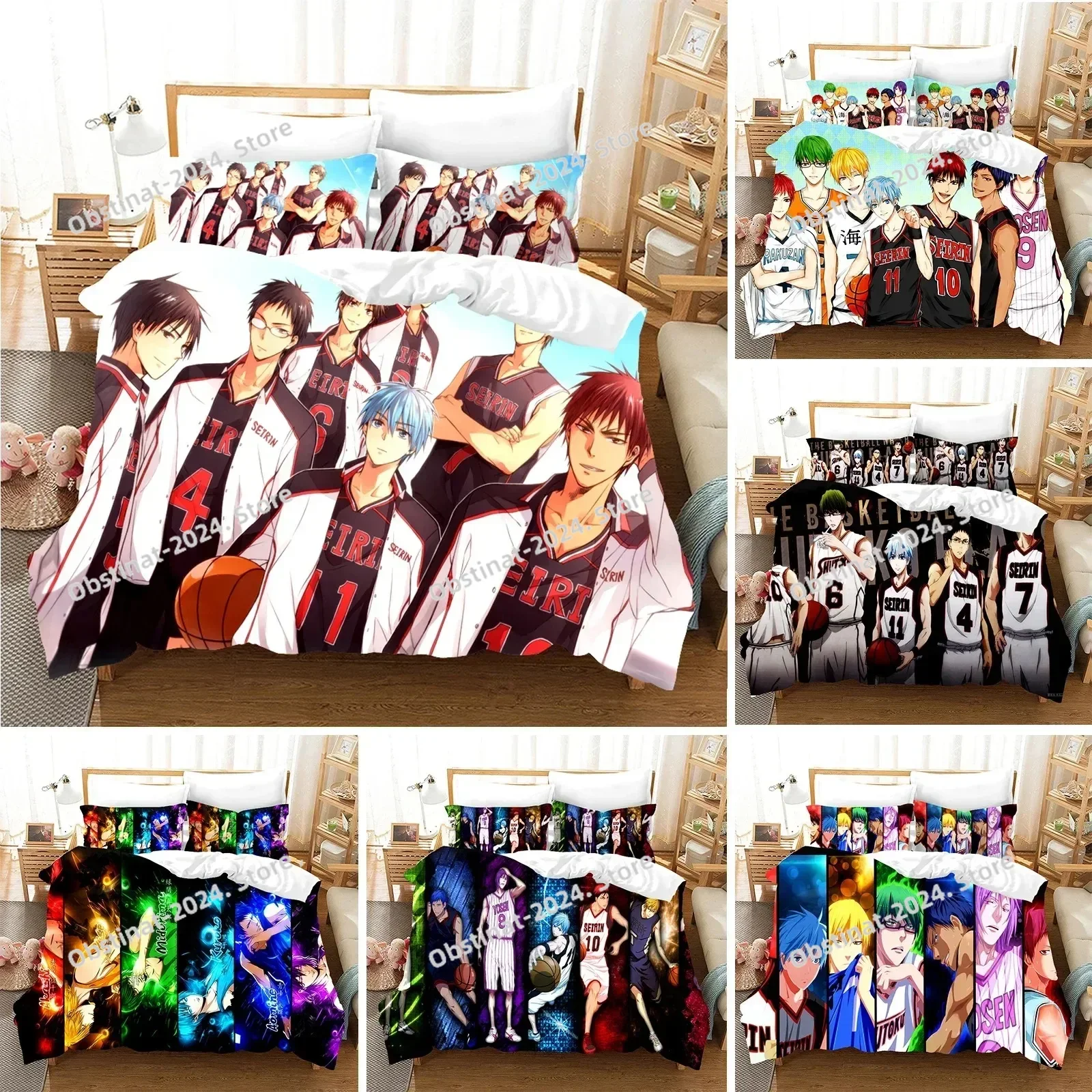애니메이션 키즈 쿠로코의 농구 침구 세트 베개 커버 이불 커버가있는 인쇄 부드러운 싱글 더블 퀸 슈퍼 킹 홈 섬유