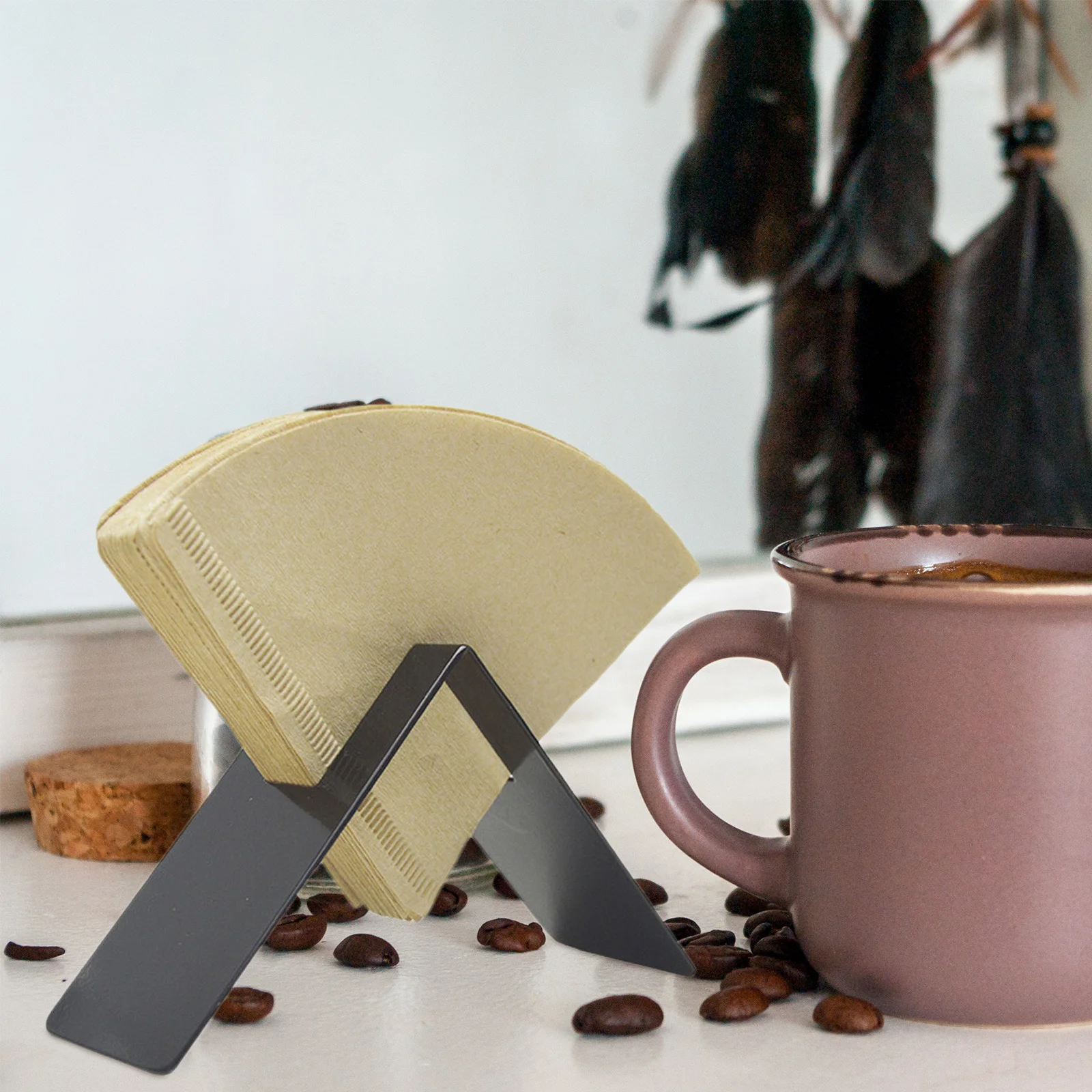 

Stainless Steel Holder Large Capacity Coffee Filter Paper Storage Stand Compact Countertop Coffee Filter Rack Bar