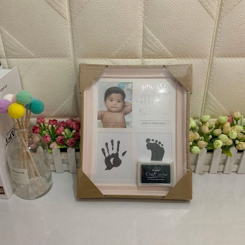 

J15U Newborn Hand and Foot Print Ornaments 12 Months Photo Frame with Craft Pad Home Decoration Baby Kids Birthday Gift