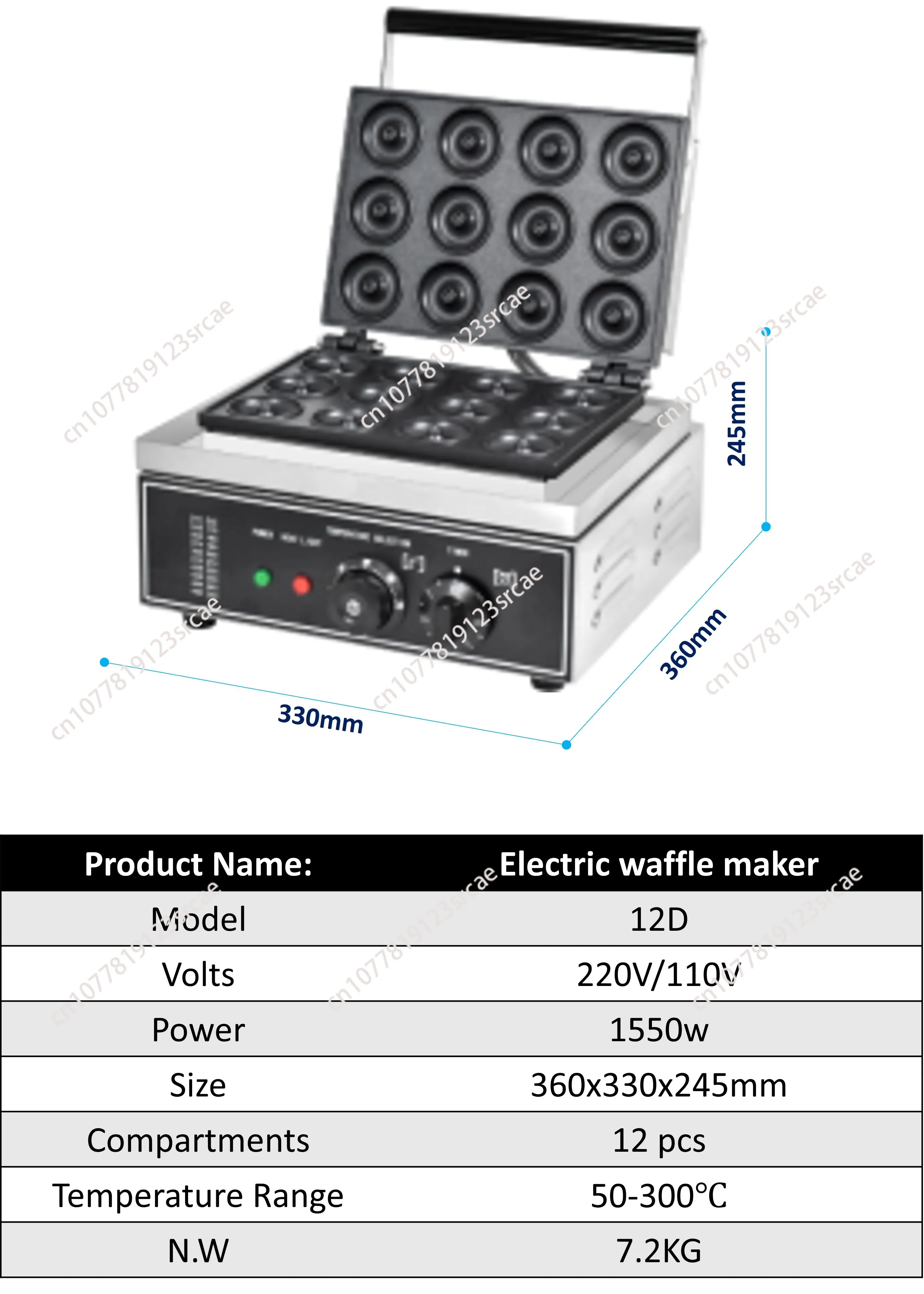 12 Grid Mini Donut Maker Donut Maker Electric Non-Stick Kids Donut Maker with Timer Thermostat