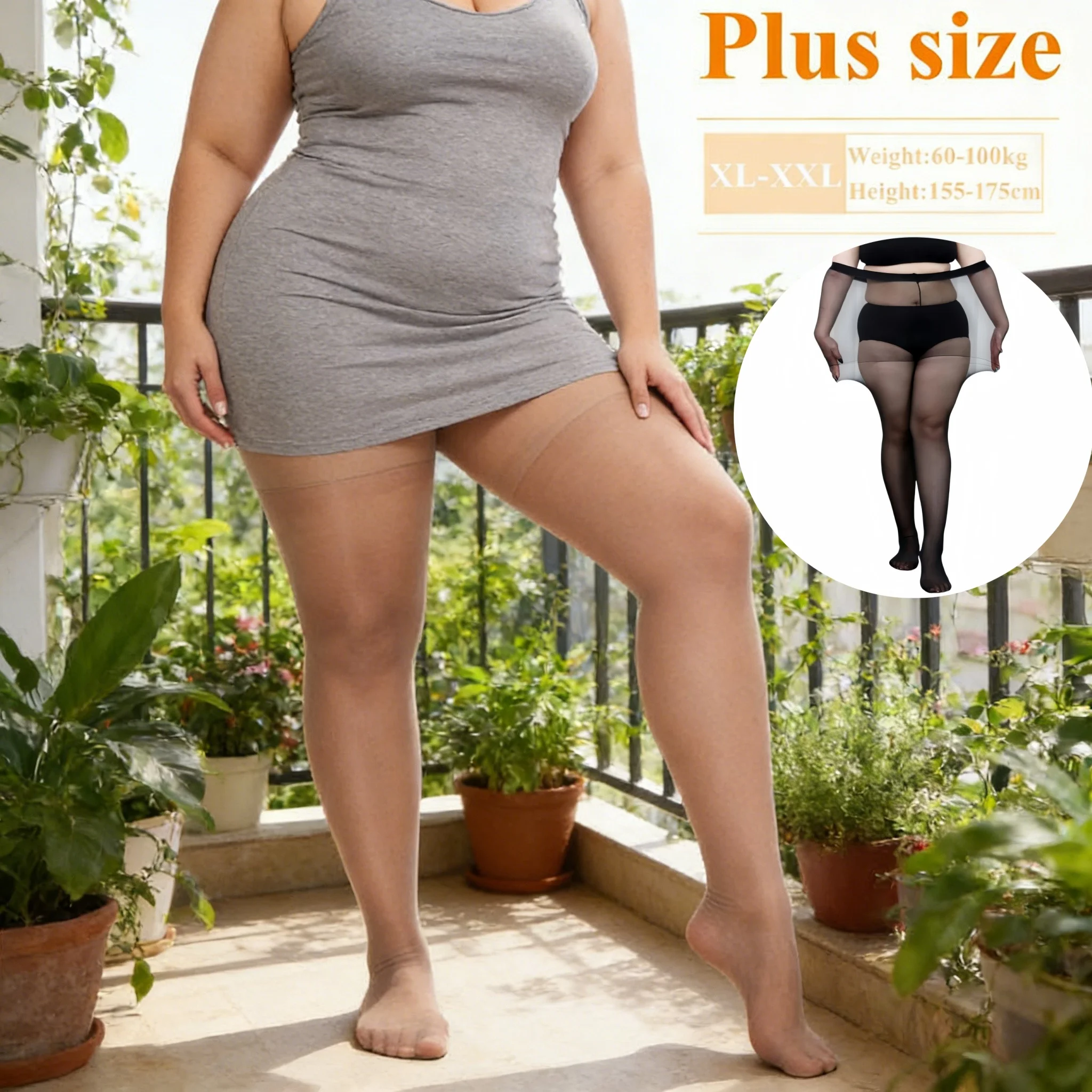 

Oversize women Girls silk Pantyhose Thigh High Stockings Stretchy Thin Casual Summer 2026 New 15D black Tights 3XXXL plus size