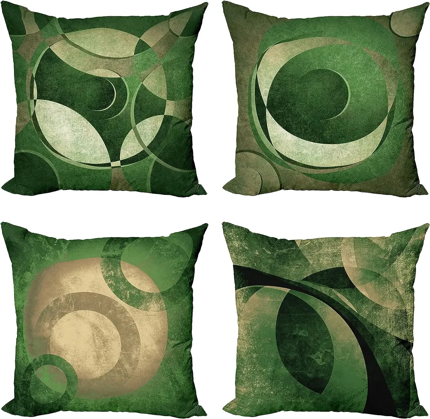 Retro Throw Pillow Cushion Cover Geometric Design round Sofa Decorations Pillow Cover, Digital Printing, Green Gray 40X40cm