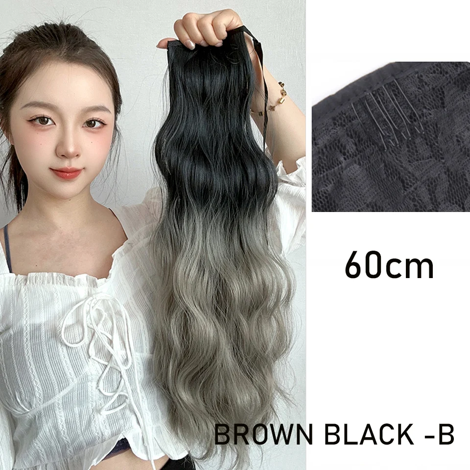 Synthetic Drawstring  Ponytail for Women Gradient color Ponytail Extension Wrap Around Clip In Ponytail Hair Extension