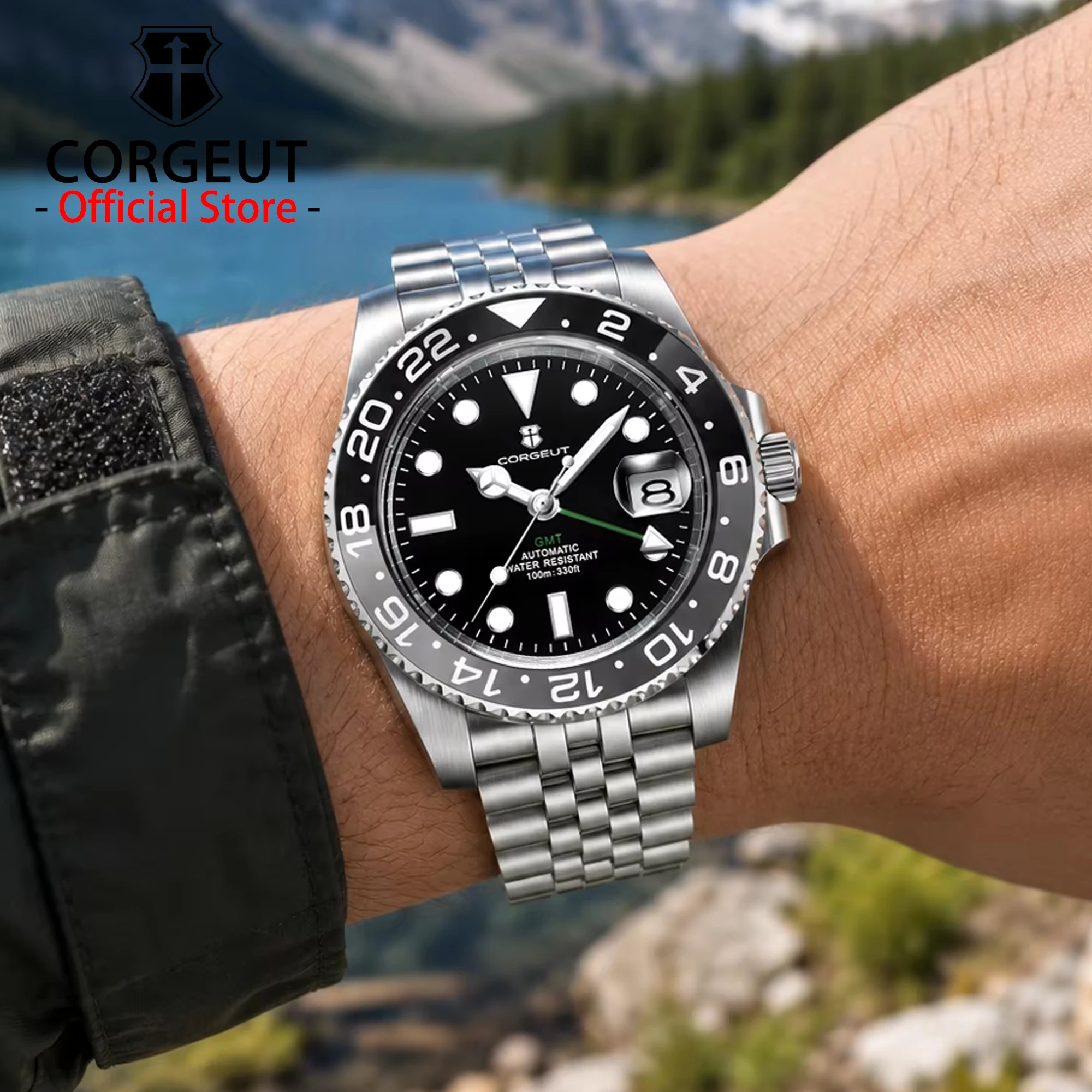 CORGEUT OFFICIAL Herren Mechanische Luxusuhren mit Saphirglas SL3032 GMT Automatikwerk 40MM Edelstahl-Uhren für Männer
