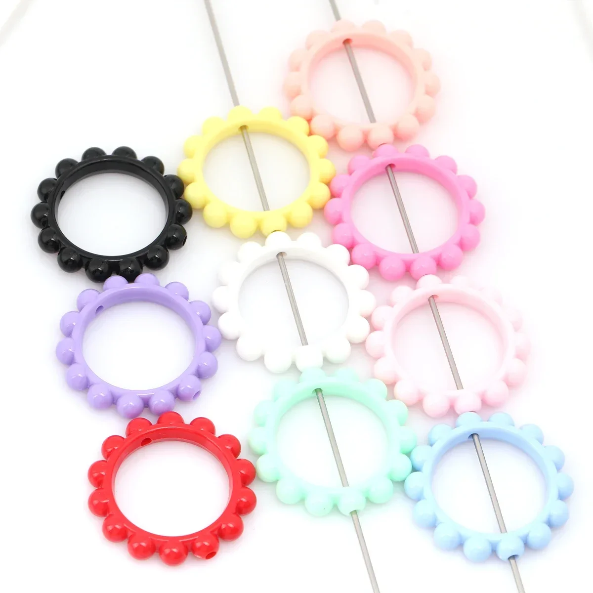 15pcs Random Color Macaron Bubble‑Edge Round Ring Acrylic Spacer Beads,4.2cm,0.25cm Hole,for DIY Jewelry Making