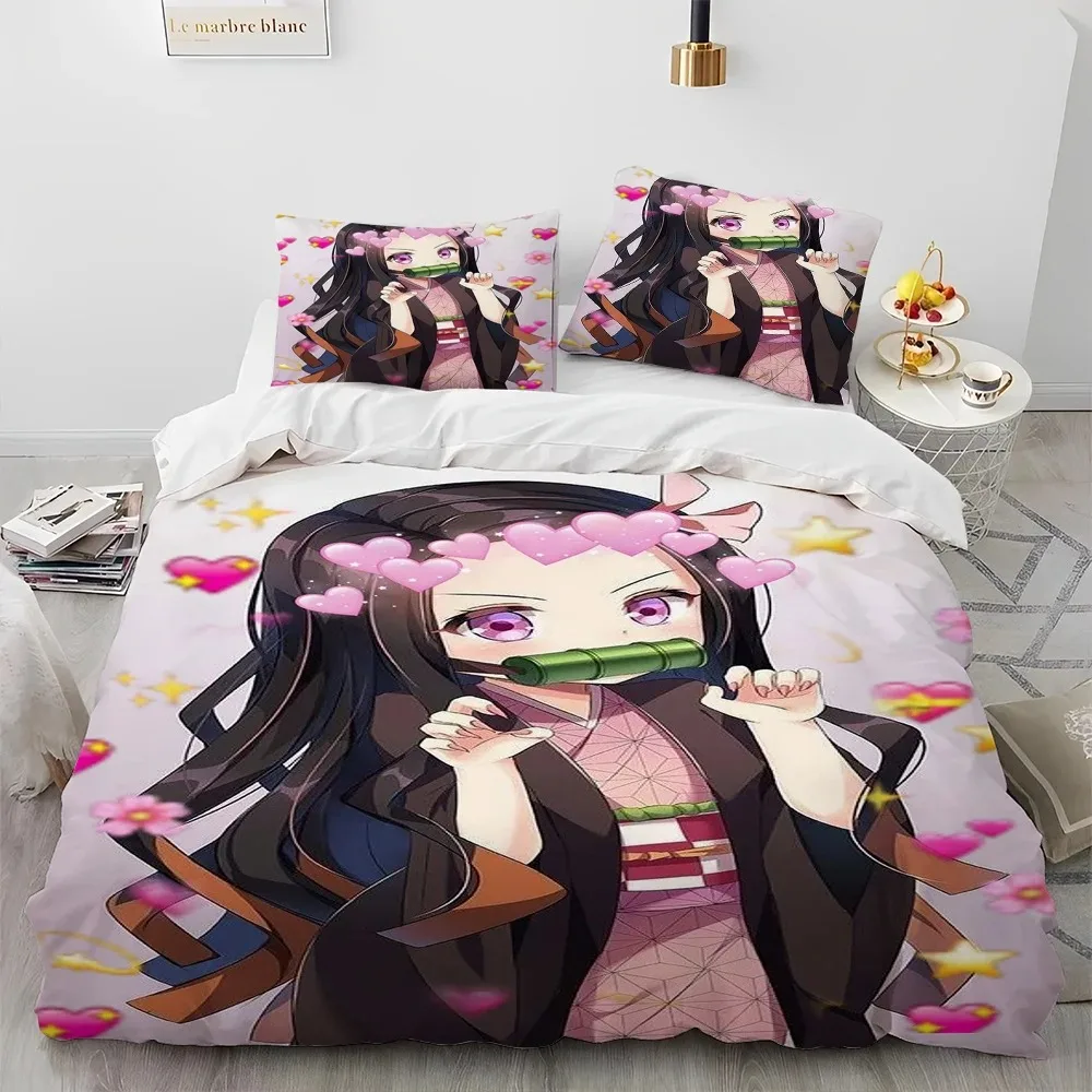 Demon Slayer Bedding Set Kamado Nezuko Duvet Cover Set Bedspread Pillowcase King Queen Full Single Size Bed Linen Kids Teen Gift