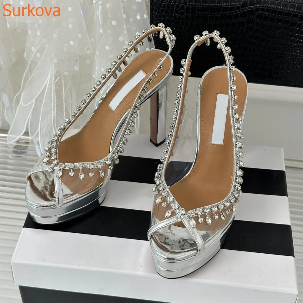 Peep Toe Rhinestone damskie sandały z wystającym palcem bardzo wysokie obcas solidne letnie nowości modne seksowne paryskie buty damskie Slingback