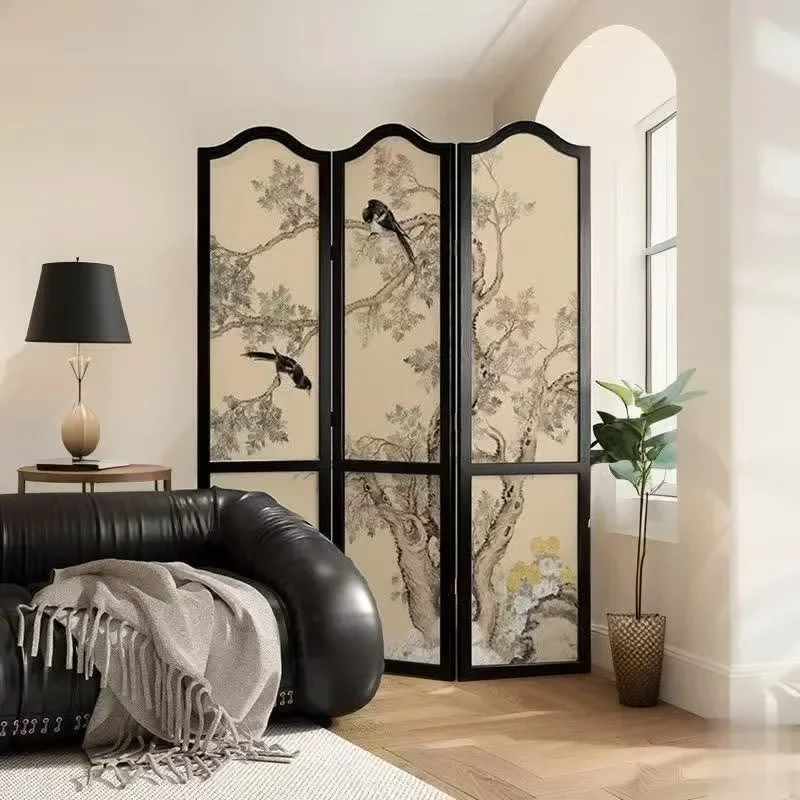 for Mobile Folding Screen Partition Living Room Solid Wood Bedroom Divider Light Luxury French Antique Style Sofa Background
