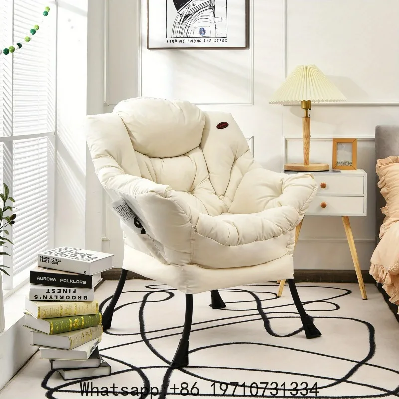 Modern Polyester Fabric Lazy Chair Single Sofa Chair W Side Pocket Beige