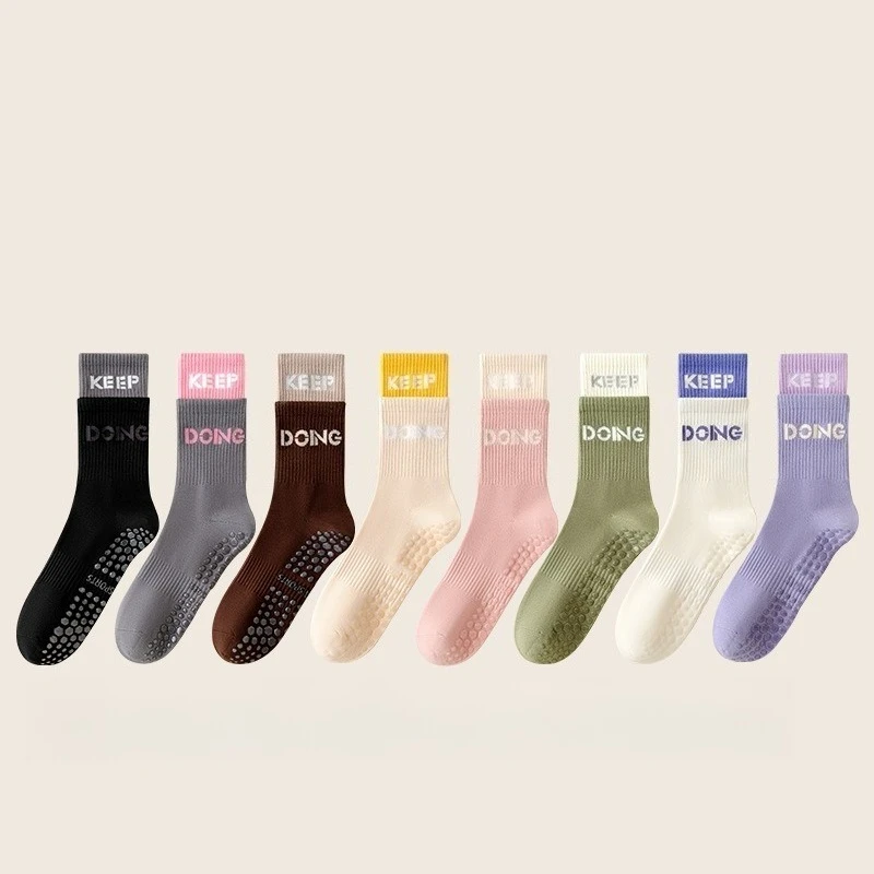 

Женские нескользящие спортивные носки, длинные носки для йоги, пилатеса, бега, тренажерного зала с двойной манжетой, полной подошвой для тренировок