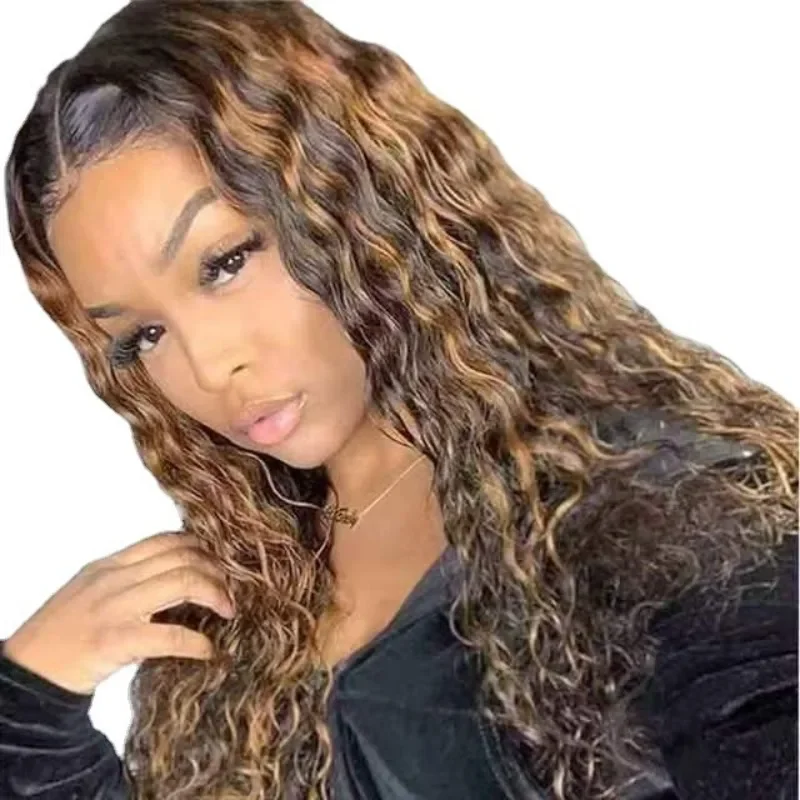 

European and American wigs, black women's medium length curly hair wig headgear, high temperature silk African chemical fiber w