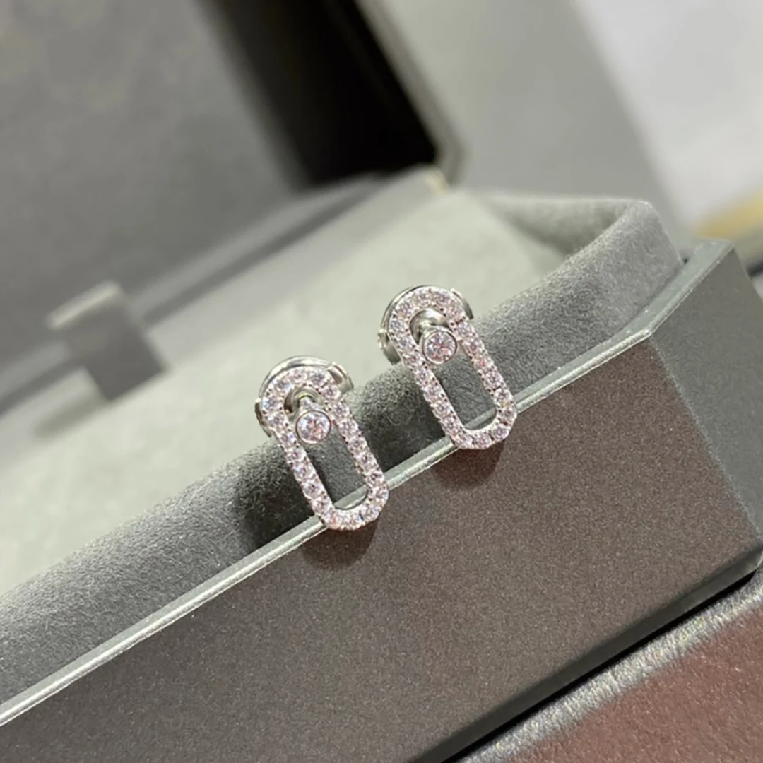 

925 Sterling Silver Fashionable French Luxury Jewelry Women's Diamond Earrings Classic And Sweet