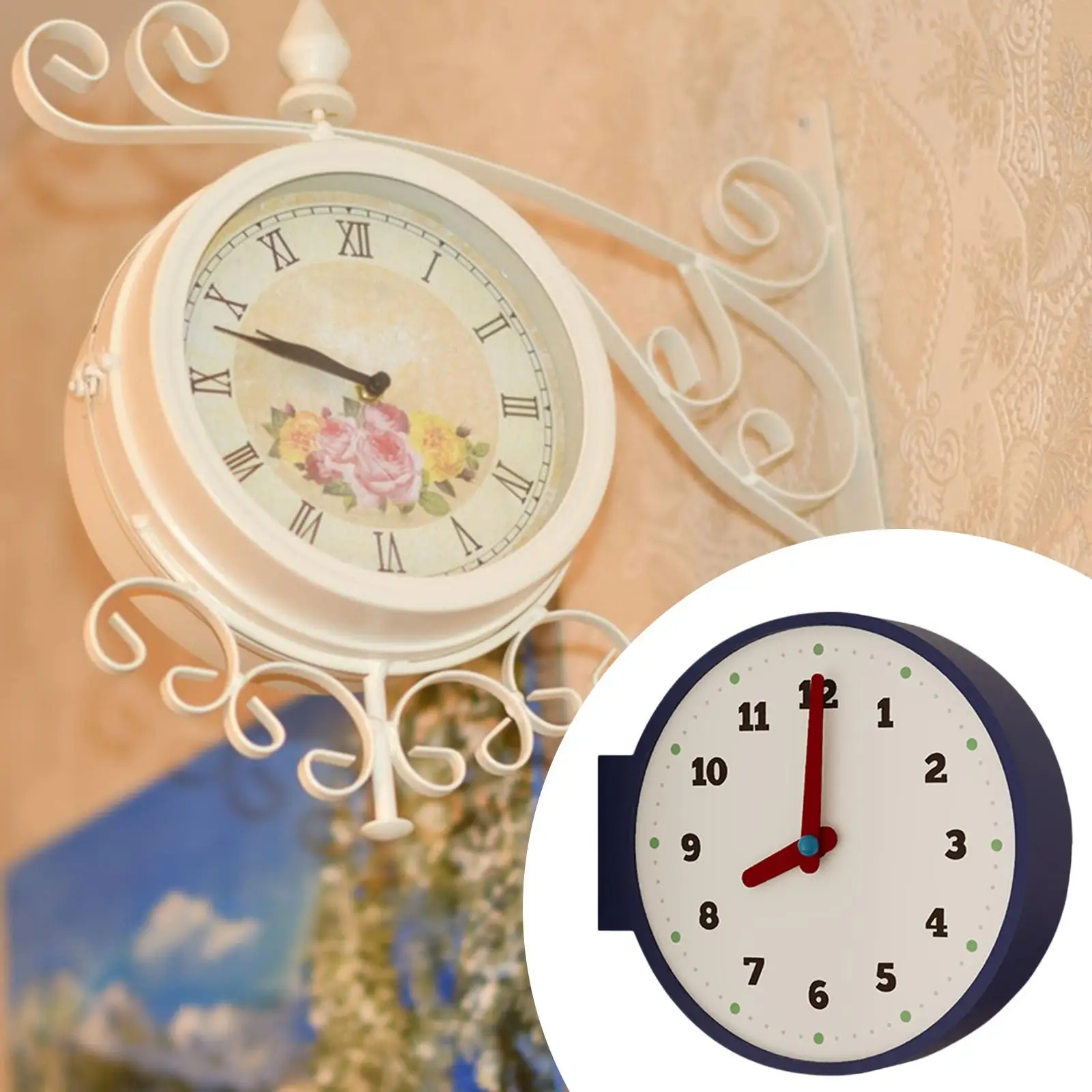 

Corner Wall Clock Tabletop Clock Minimalist Quiet Round Modern Double Sided Ornament for Household Study Hotel Bedroom Decor