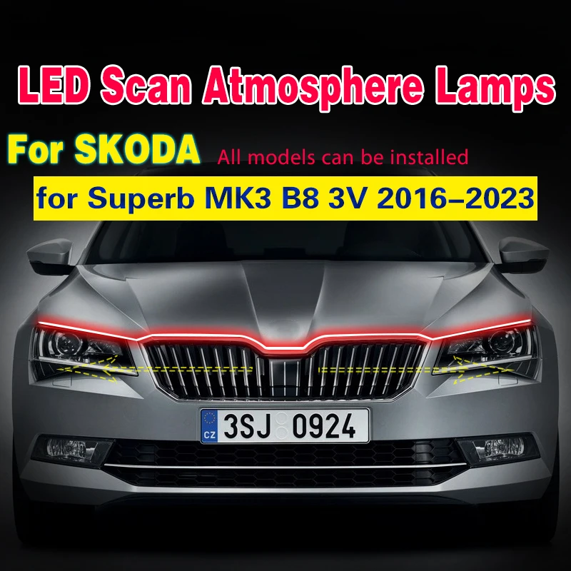 For Skoda Superb 2016-2023 LED Fog Light Daytime Running Lamp Trim Foglight Foglamp Scan Starting Flexible Light Strip DRL 12V