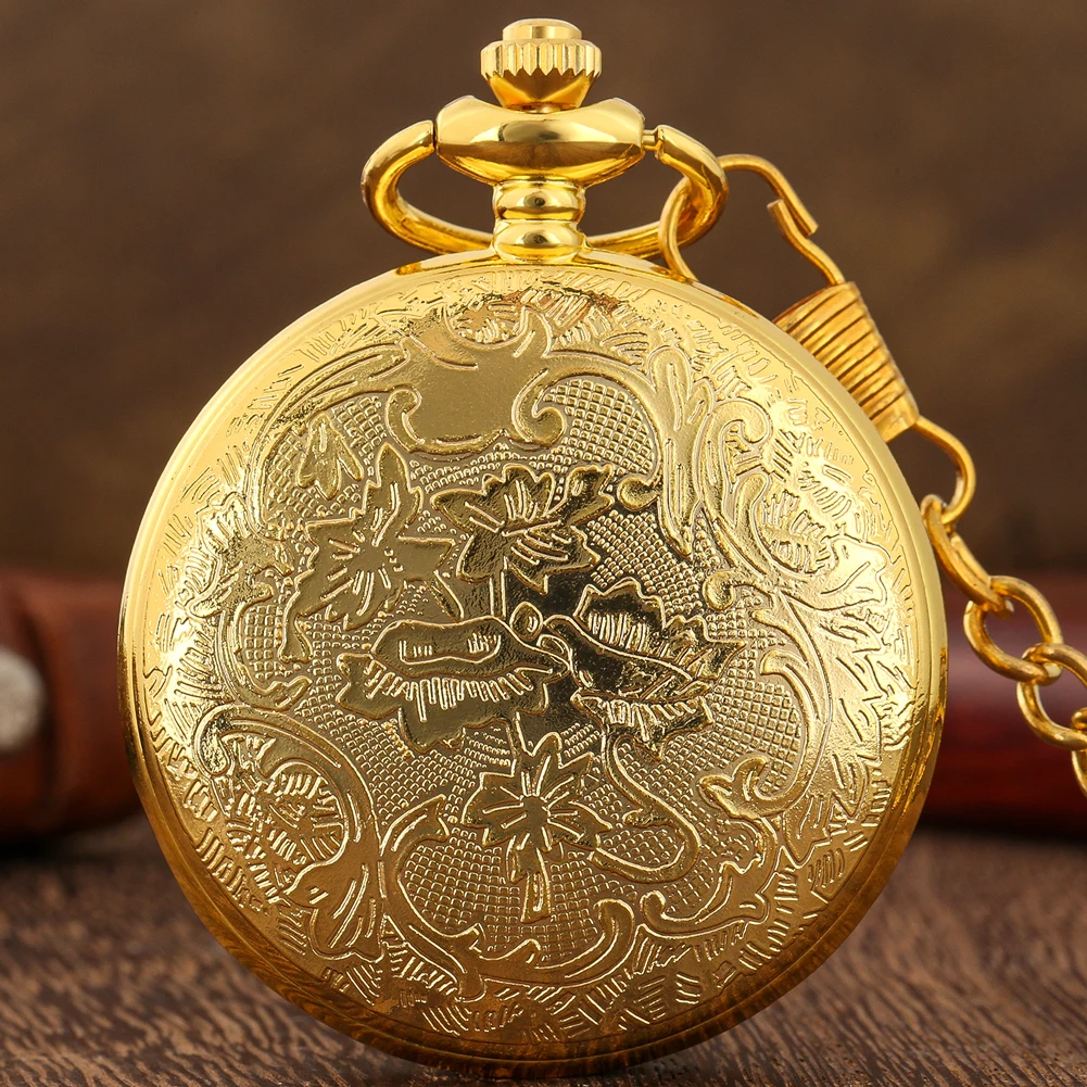 Royal Gold Hollow Dragon Case Quartz Analog Pocket Watch Roman Digital Dial Necklace Luxury Pendant antique pocket watch on sale