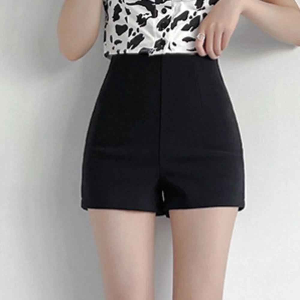 

Zipper Summer A-line Shorts Trousers Black Loose High Waist Suit Shorts Korean Style Hip Wrap Solid Slim Hot Pants Spring