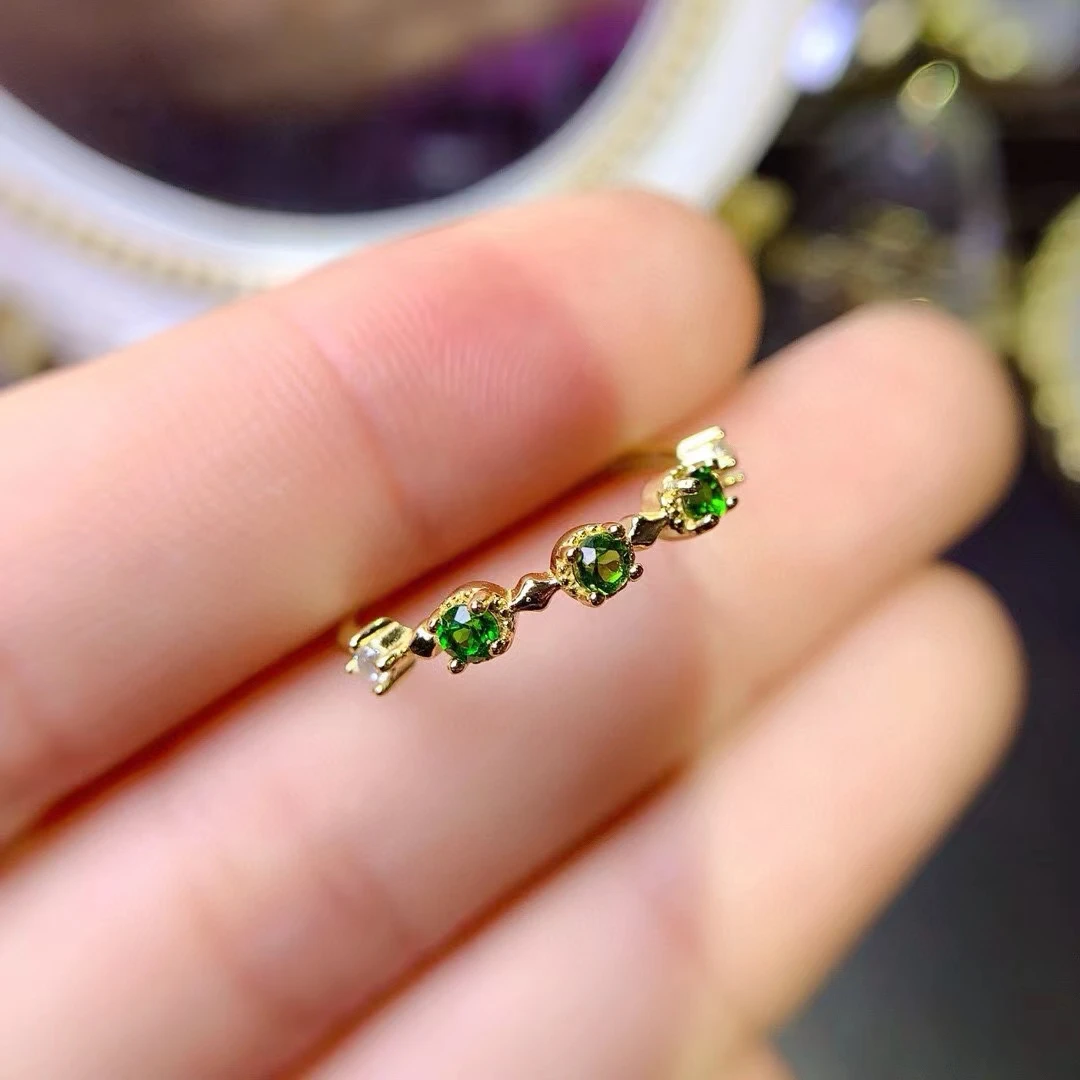 KJJEAXCMY Fine Jewelry Natural Diopside Women's Ring S925 Pure Silver Exquisite Inlaid High Clarity Gem Support Testing