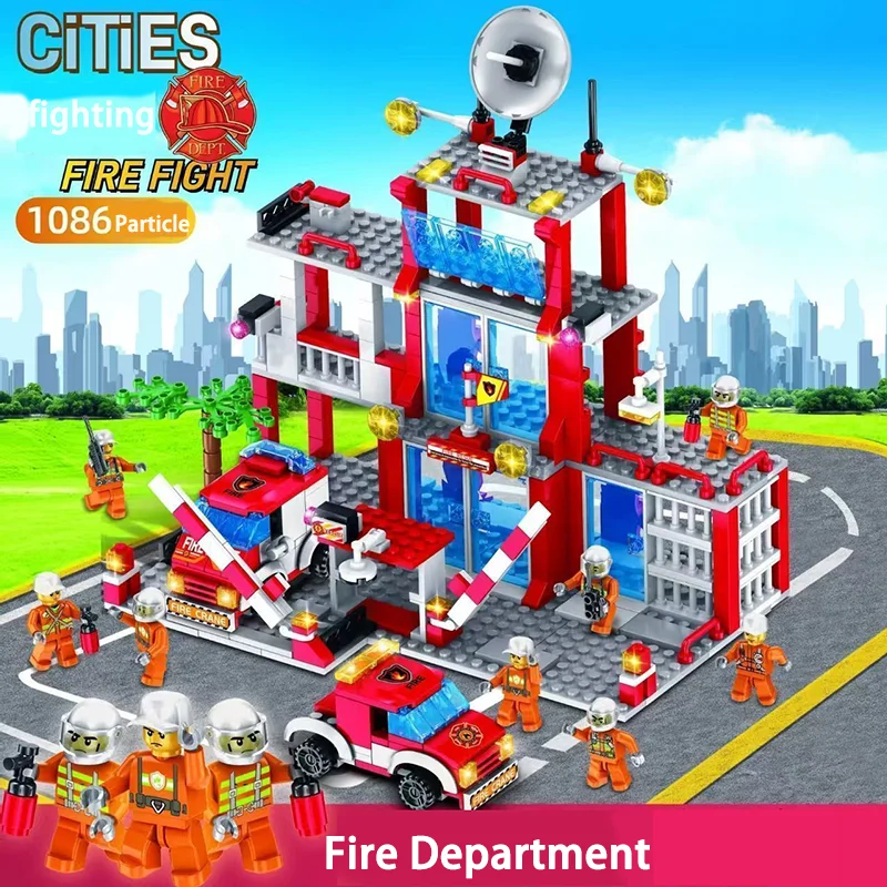 Urban fire protection series building blocks, urban fire stations, patrol cars. Suitable for urban enthusiasts to collect. gift
