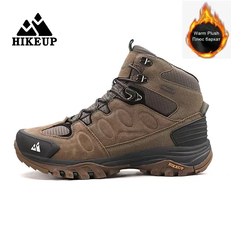 HIKEUP Winter Snow Boots Leather Hiking Shoes for Men Fur Sports Men\'s Designer Boots Outdoor Climbing Trekking Sneakers