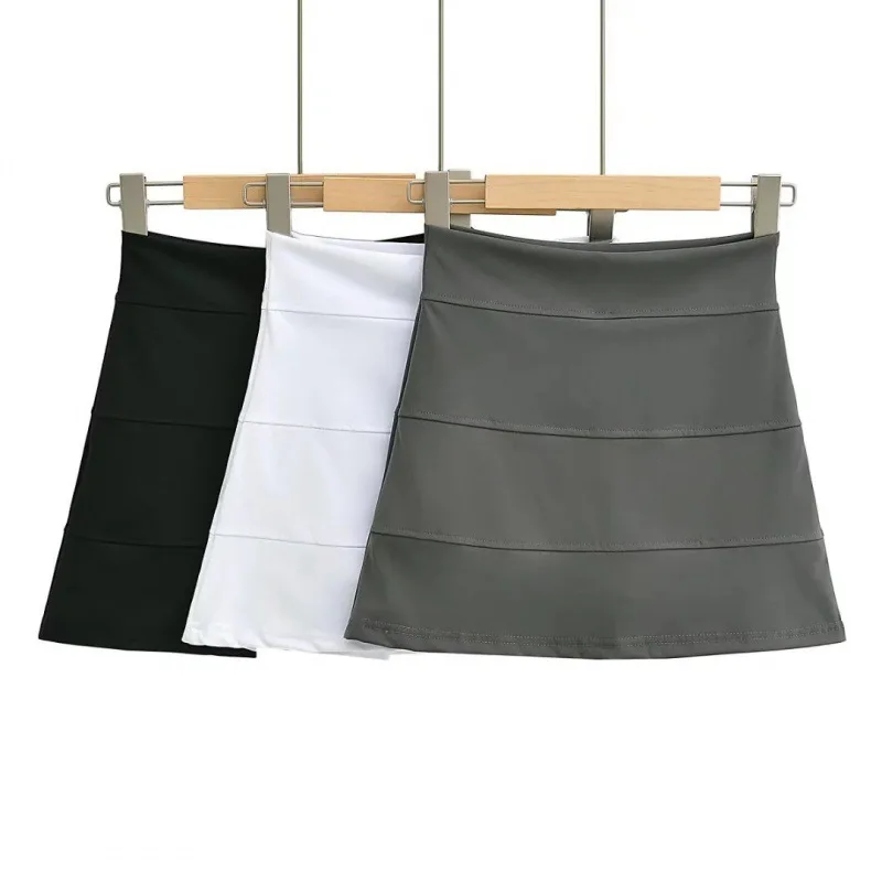 2026 Summer High-Waisted Skirt New Style Solid Color Yoga Fitness Short Skirt Elastic Sports Pleated Skirt Pure Desire A21O