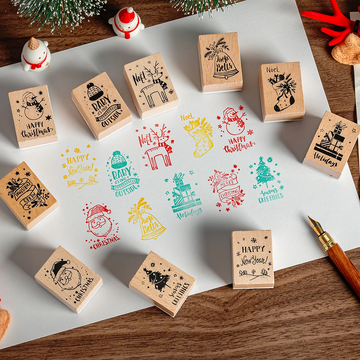 10 قطع/صندوق طوابع خشبية فريدة من نوعها بنمط عيد الميلاد، مجلة مناسبة يمكنك صنعها بنفسك، طوابع زخرفية لألبوم الصور، مستلزمات مشهد العطلة #3