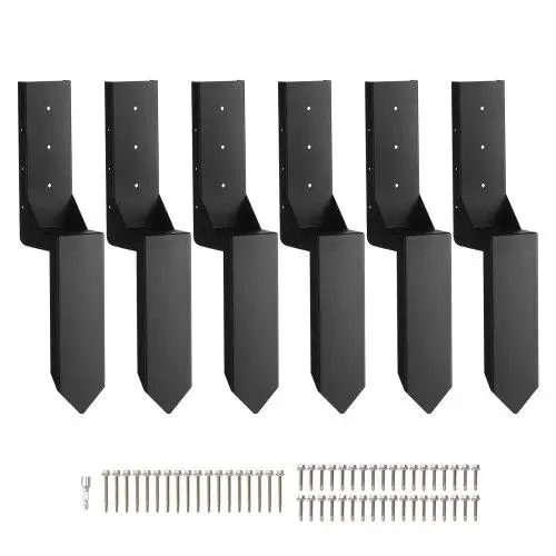 6 Pack Heavy Duty Steel Fence Post Anchor Kit - 3.5x3.5 Inch Ground Spike Support for Repairing Tilted & Broken Fences