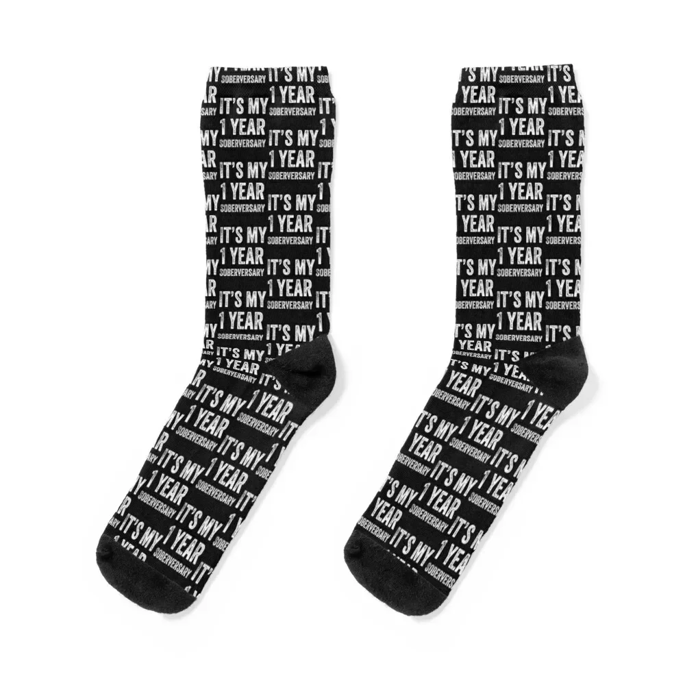 

1 Year sobriety Anniversary Gift 1st Year Anniversary Sober design Socks crazy Antiskid soccer Socks For Women Men's