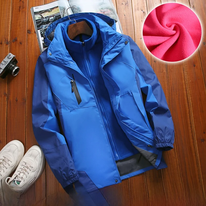 

New Autumn Winter Men's Women's Tee-in-One Outdoor Climbing Windproof Waterproof Jaet Pants Set Detachable Hood Travel Gear