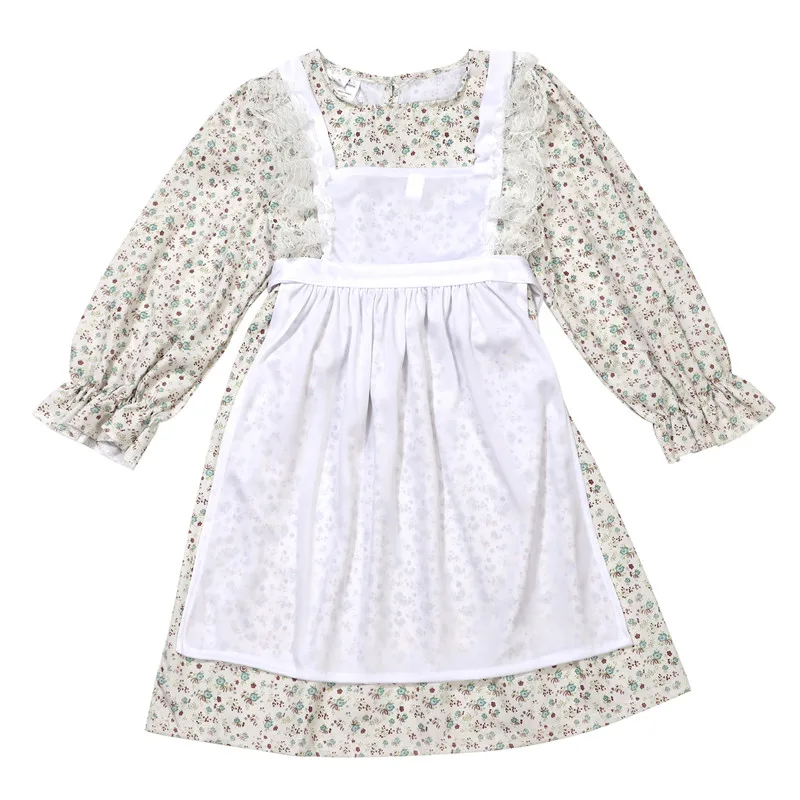 Girls' Victorian-Style Mexican Floral Print Dress Ethnic Performance Costume Festival Party Outfit with Hat School Dance Costume
