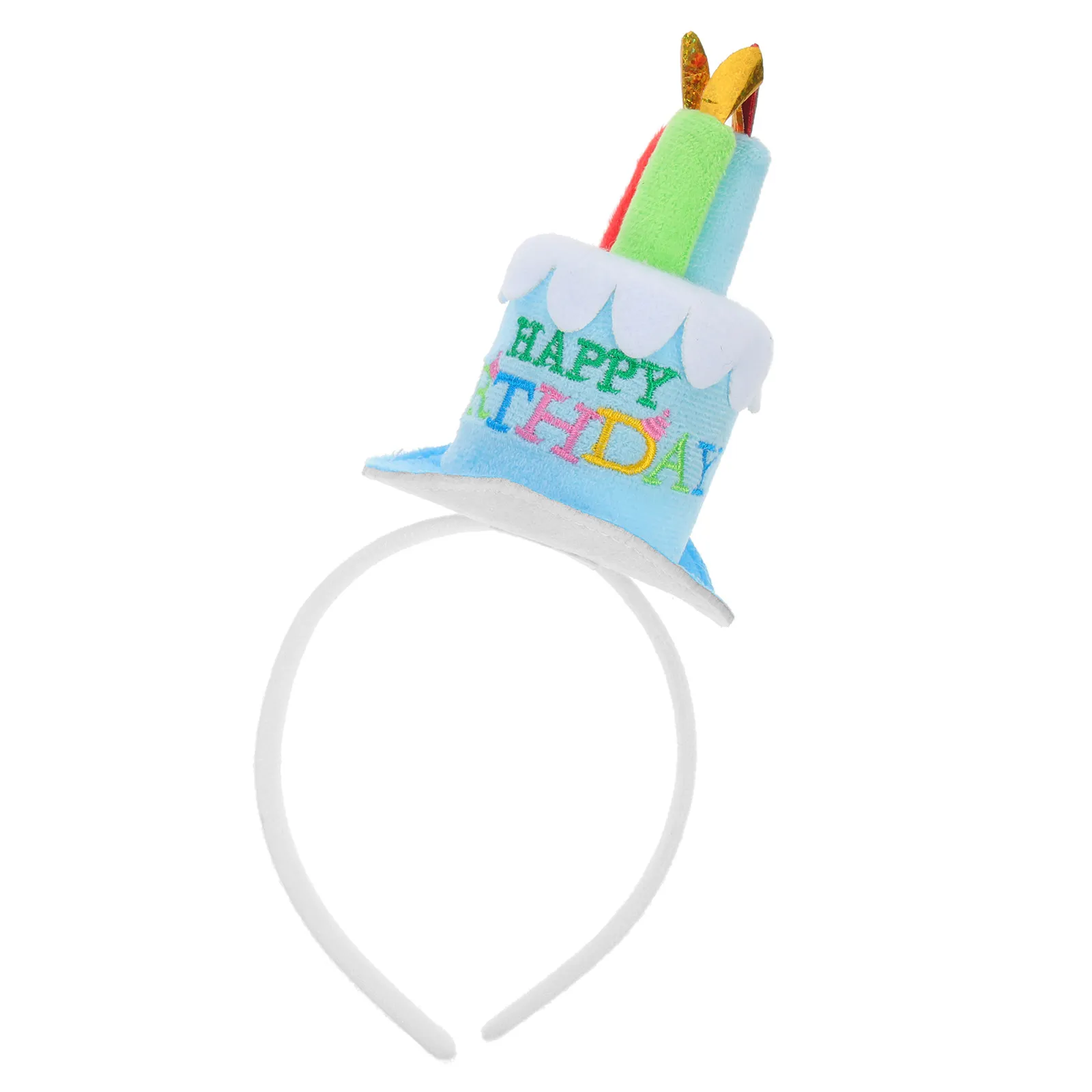 Happy Birthday Cake Candles Headband Blue Fabric Wrapped Band Party Hair Accessory Women Girls Fancy Dress Hat Cute Celebration view 2