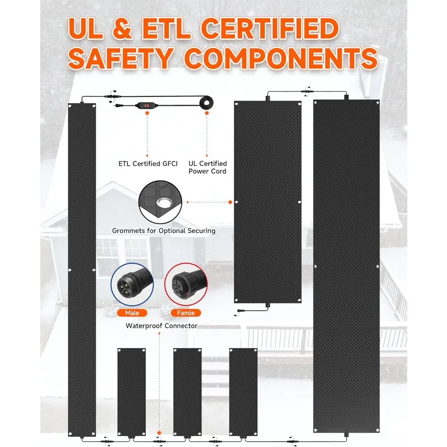 حصيرة ذوبان الثلج الساخنة للسلالم 4 عبوات 10 بوصة × 30 بوصة حصيرة خارجية ساخنة من الجرافين 2.0 حصيرة ذوبان الثلج والثلج قابلة للتوصيل لـ Ou