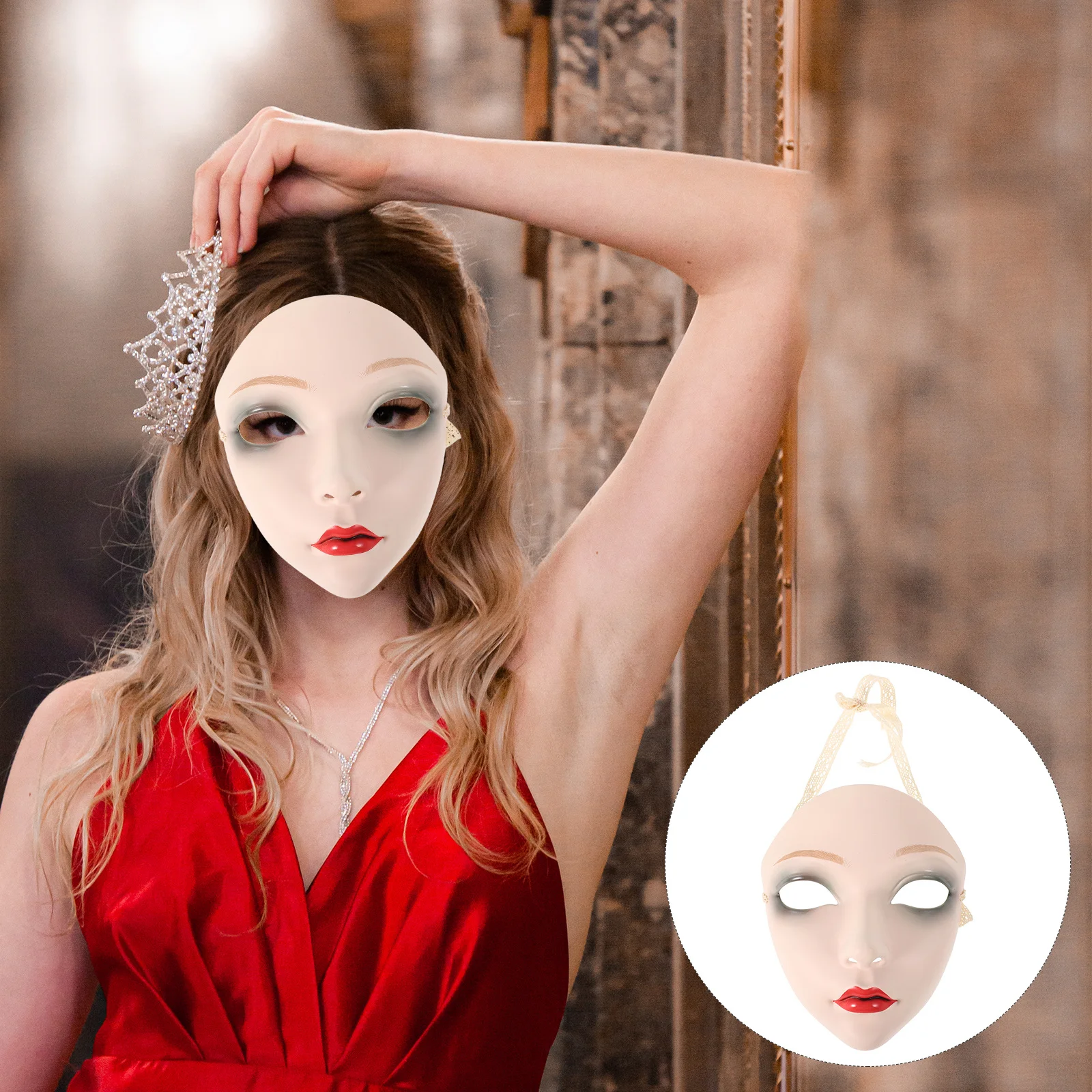 หน้ากากสไตล์จีนแบบเต็มหน้าสำหรับผู้หญิง ฮันฟู คอสเพลย์ อุปกรณ์เสริม ความงามแบบดั้งเดิม งานปาร์ตี้สวมหน้ากาก การแสดงบนเวที สไตล์วินเทจ