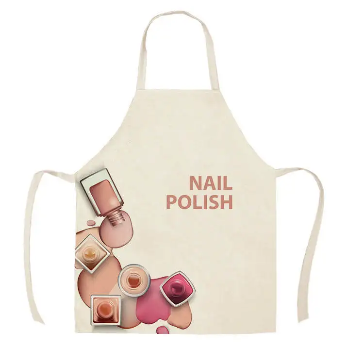 1Pcs Kitchen Apron Color nail polish bottle Printed Sleeveless Cotton Linen Aprons Men Women Home Cleaning Tools 55*68cm