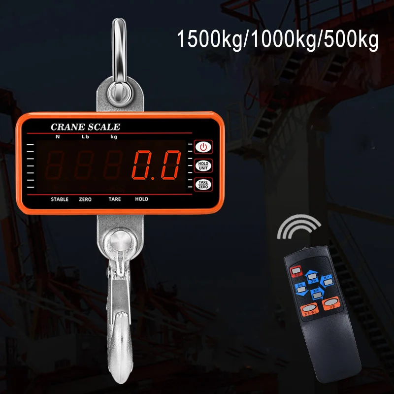 1500kg Digital Hanging Scale with 65ft Remote Control Heavy Duty 1000kg/500kg Crane Scale Dimmable LED Industrial Hook Scales