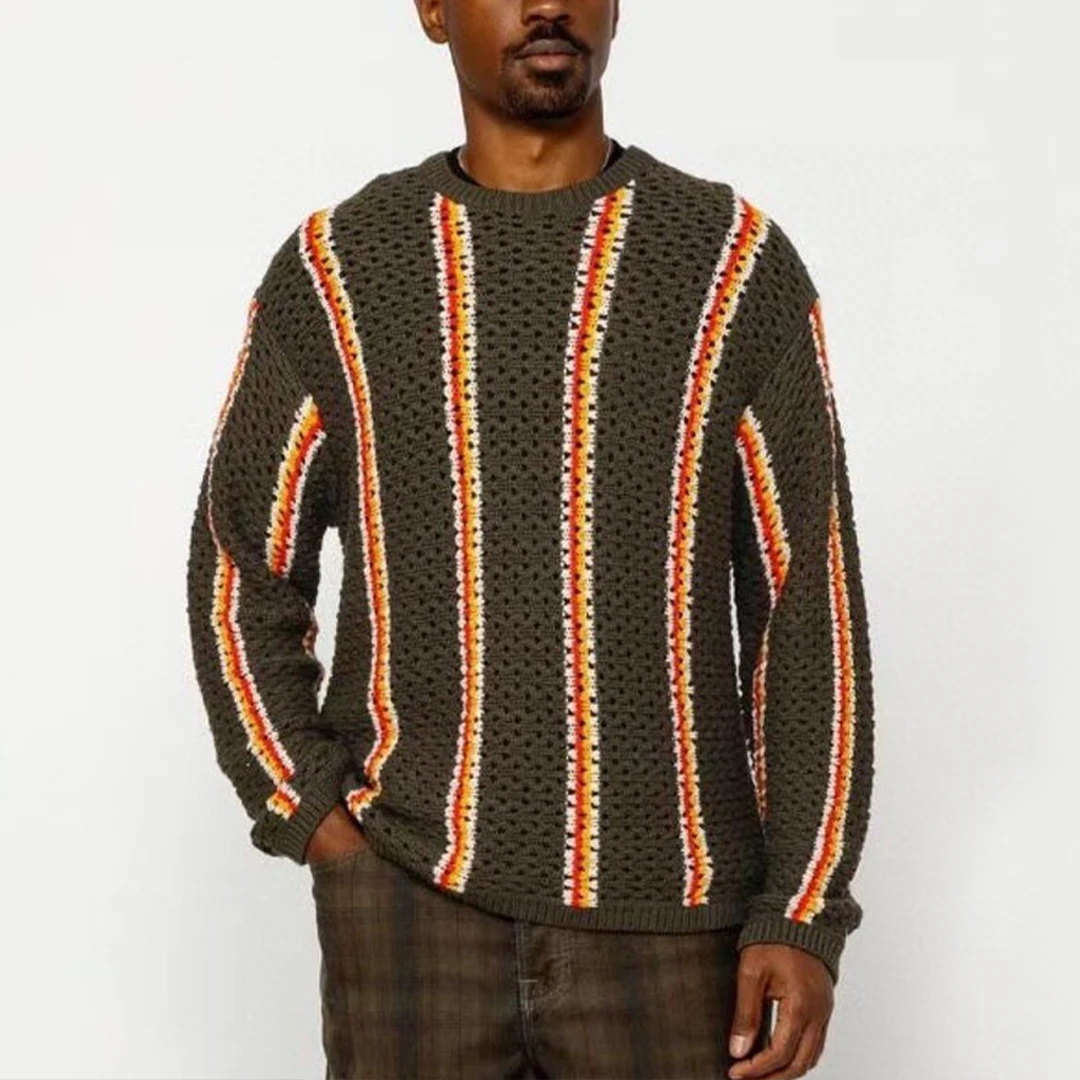 

NIGO Men's Women's Spring, Autumn And Winter Stripes Colorblocking Hollow Knit Round Neck Loose Sweater Ngvp #nigo9219