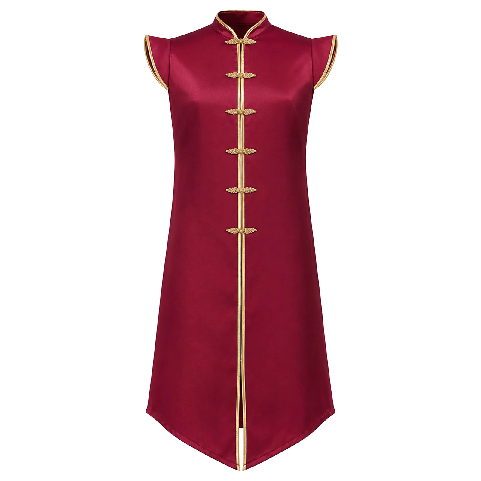 Chaleco largo medieval para hombre, con mangas cortas, botones y nudo, túnica de satén, ideal para fiestas temáticas de la época renacentista, Halloween o eventos de steampunk.