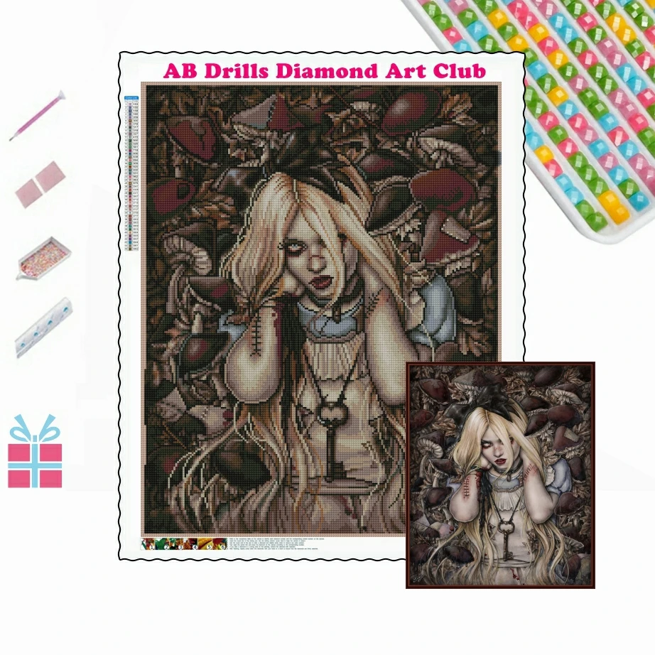

5D DIY AB Drills Diamond Painting Mosaic Alice Horror Girl Embroidery Cross Stitch Gothic Dark Art Picture Rhinestone Home Decor