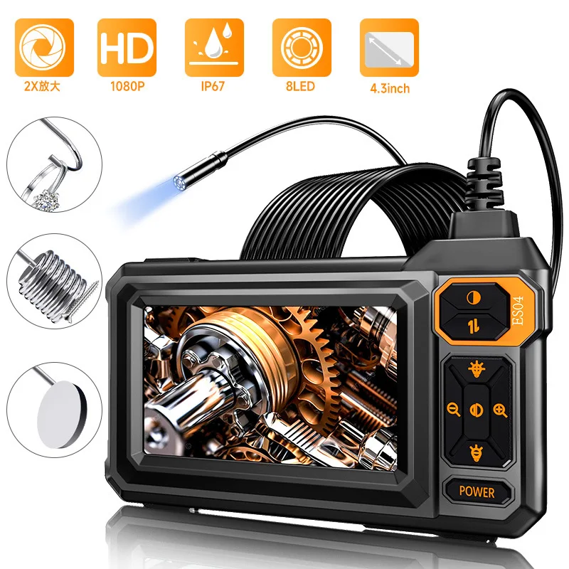 Industrial Endoscope Camera 4.3Inch Screen HD1080P USB 8MM Lens 8 LED 2M-10M Car Pipe Inspection Borescope Camera Waterproof