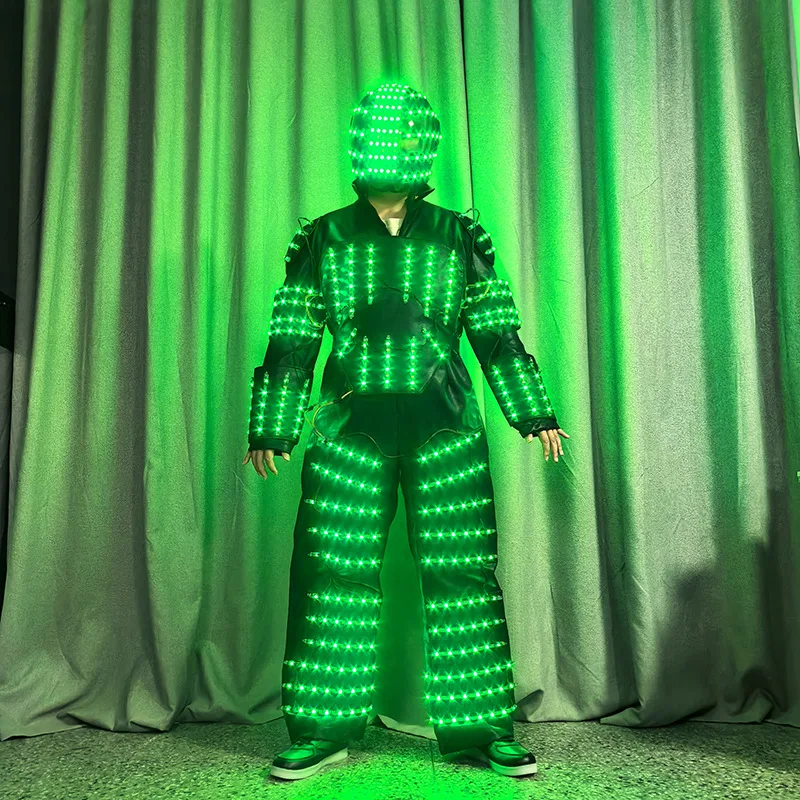 Led Robot Men Clothing Glowing Helmet Bar Nightclub Party Performance Costumes Halloween Festvial Cosplay Costume