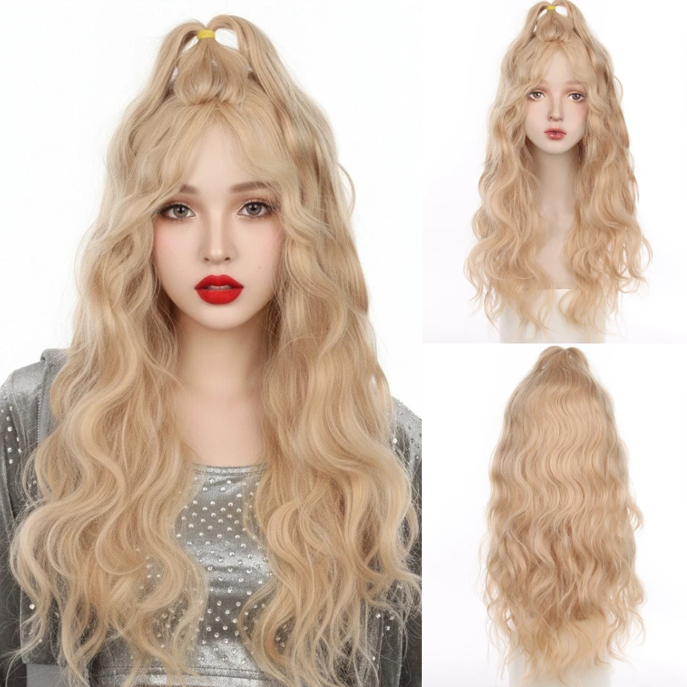 

Синтетический термостойкий парик в стиле Лолиты, блонд, с челкой, женский, длинный, прямой, для косплея, вечеринок и повседневного использования