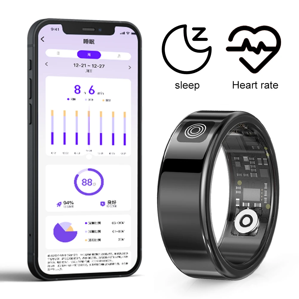 RS08 Smart Ring 5ATM Waterproof Health Monitor Bluetooth-Compatible 5.1 Heart Rate Blood Oxygen Sleep Monitoring for Men Women