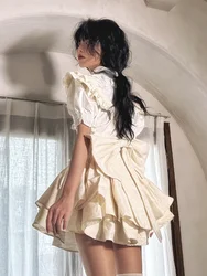 Duża kokarda w stylu Harajuku Patchwork spódnica z paskiem lato nowy żakiemus wysoki stan a-line Mujer Faldas elegancka słodkie ciasto sukienka