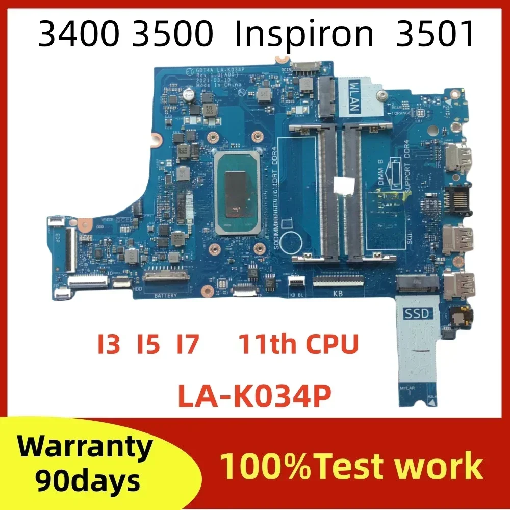 For Dell Vostro 3400 3500 Inspiron3501 Laptop Motherboard DDR4 With i3-1115G4 i5-1135G7 i7-1165G7 CPU 100%Test OK