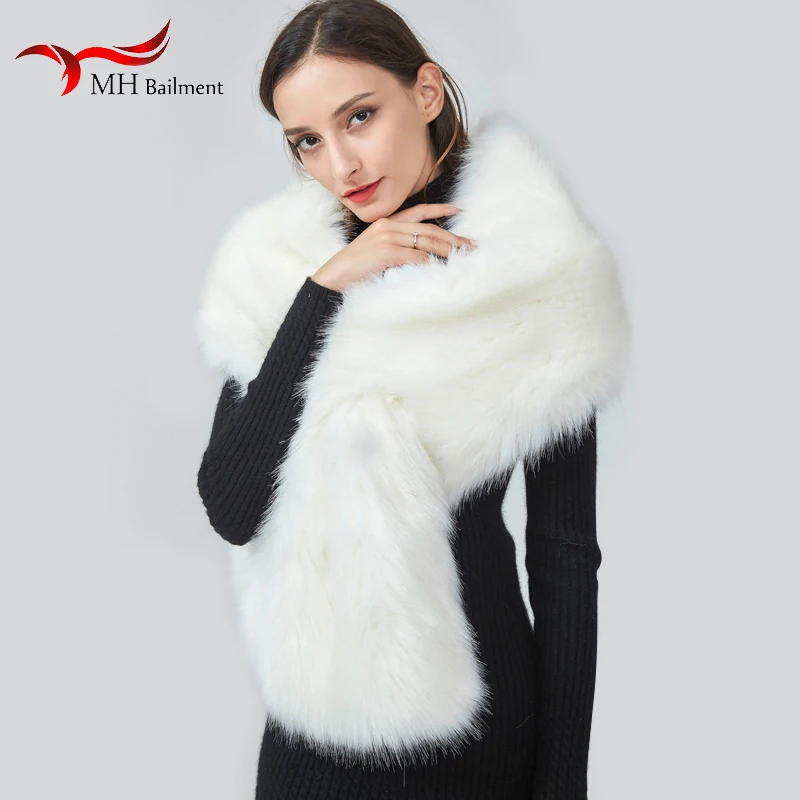 

Women Faux Fur Plush Shawl Autumn Winter Elegant Bride Party Dress Wrap Scarf Luxury Solid Cloak Shawl Neck Warmer Furry Collar