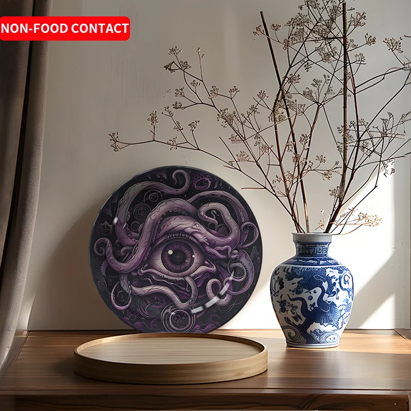 1pc Purple Octopus Eye Ceramic Decorative Plate - Modern Artistic Home Decor, Non-Food Contact, Ideal for Living Room, Study,