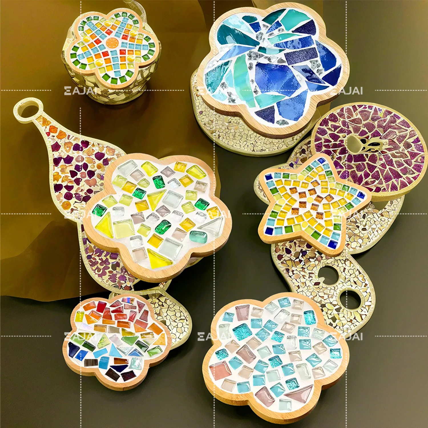 

1 Sets DIY Mosaic Tiles Kit - Premium Glass & Bamboo Coaster Crafts for Adults, Creative Art Supplies, Handmade Home Decor Gifts