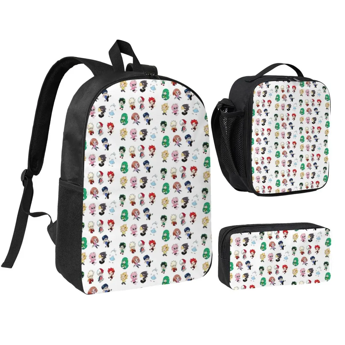 

Chibi My Hero Academia Backpack Student BookBag School Bag Shoulder Bags 3ps Insulated Lunch Bag Pencil Case