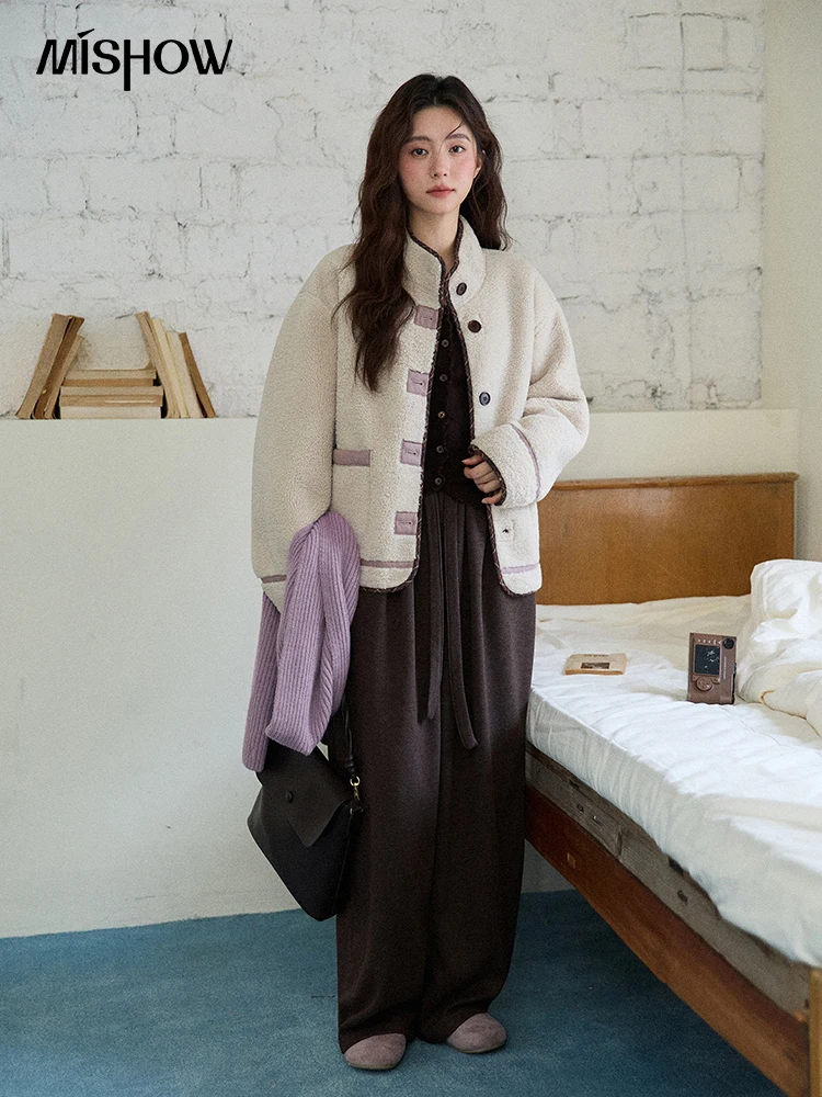 MISHOW Cappotti viola da donna 2025 Inverno di lusso Colletto rovesciato Giacca double face Decorazione tascabile Giacca antivento MXE87W0940